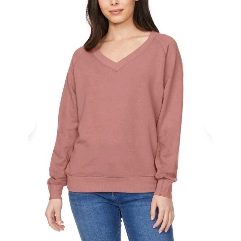 NWT Buffalo David Bitton Womens Super Soft V Neck Sweatshirt Taupe Rose Medium
